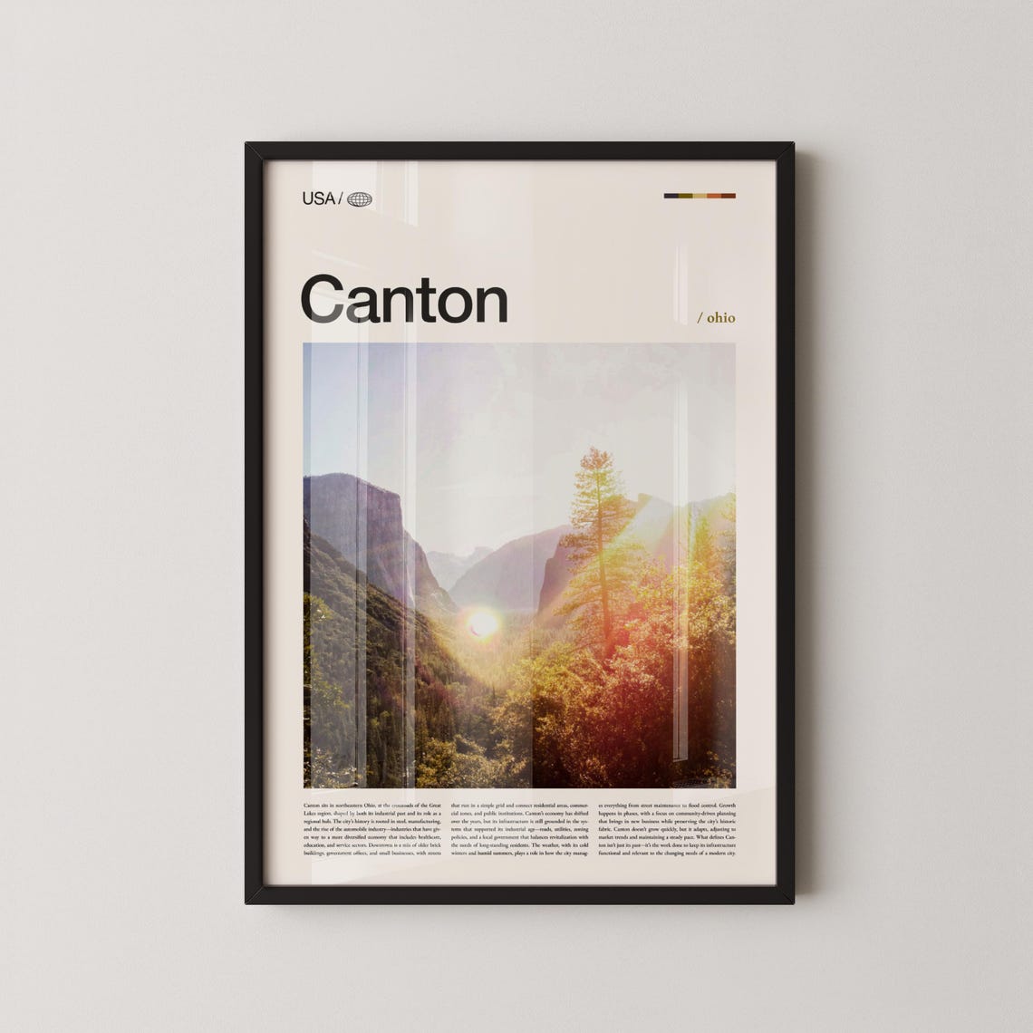 Canton Ohio Bold Title Autumn Valley Sunburst Midwest Travel Poster