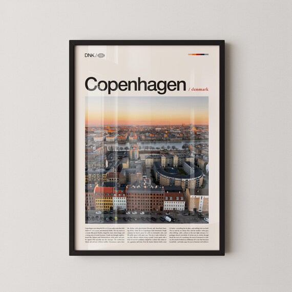 Copenhagen Denmark Golden Sunset Aerial City Skyline Travel Poster