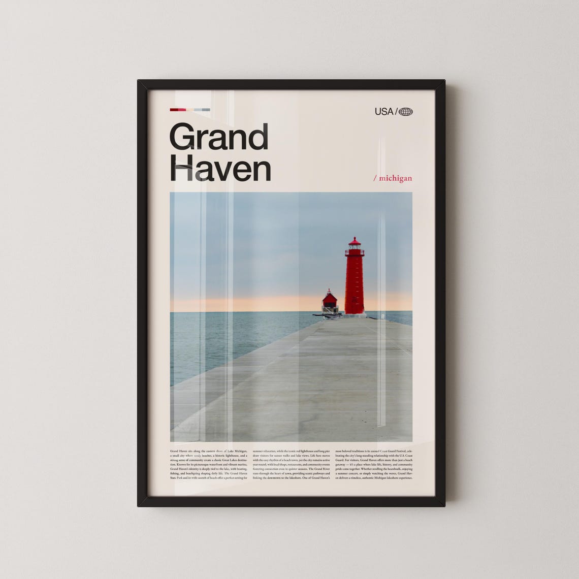 Grand Haven Michigan Red Lighthouse Lake Shore Photography Poster