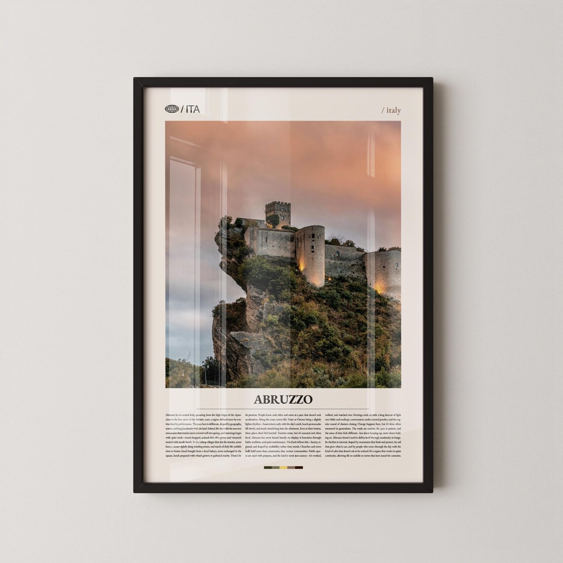 Abruzzo Italy Cliffside Castle Sunset Photography Travel Poster