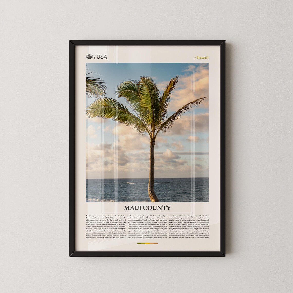 Maui County Hawaii Leaning Palm Tree Beach Tropical Travel Poster
