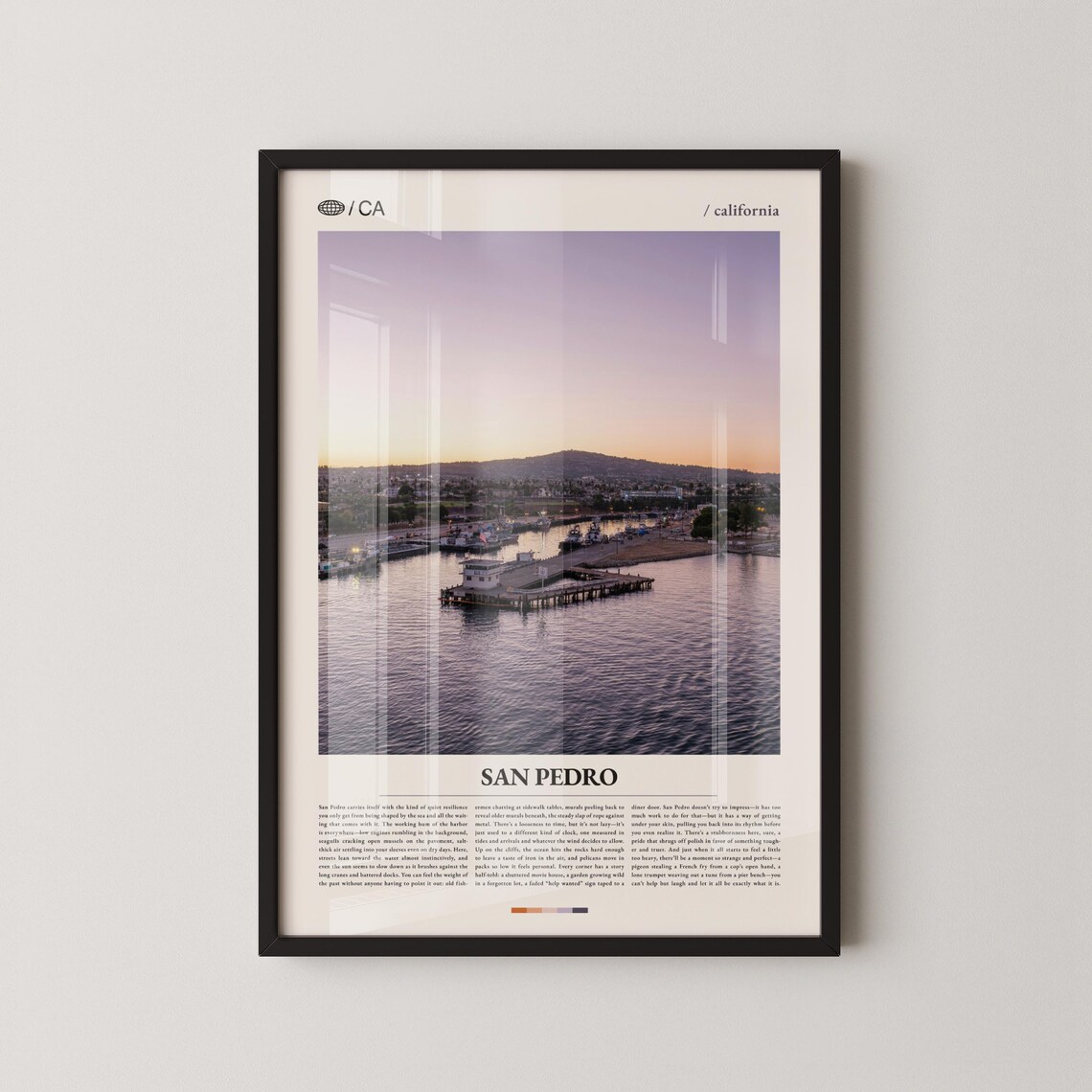 San Pedro California Sunset Harbor Editorial Travel Photo Poster