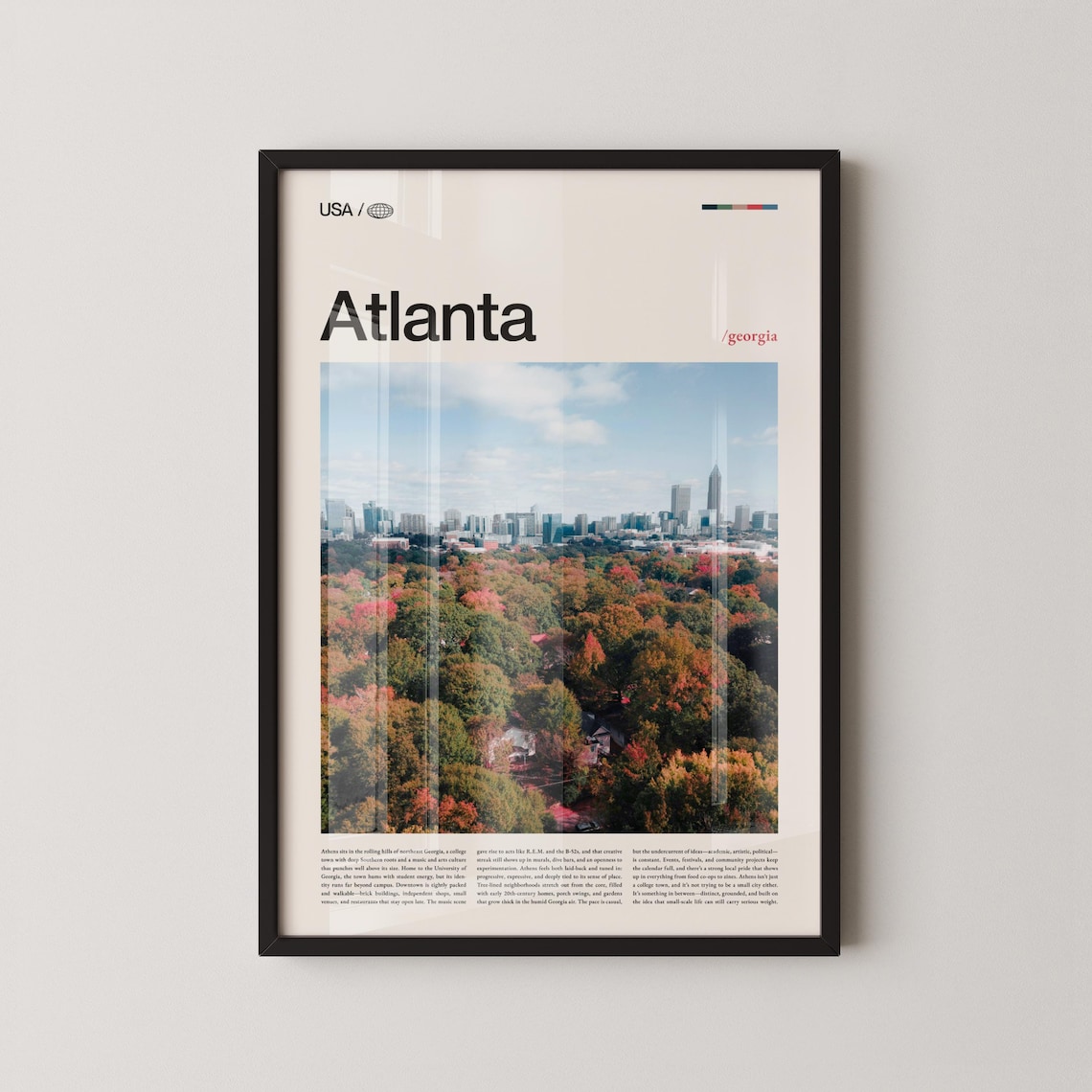 Atlanta Georgia Skyline Over Fall Foliage With Bold Title Poster