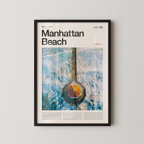 Manhattan Beach California Aerial Pier Waves Minimalist Photo Poster