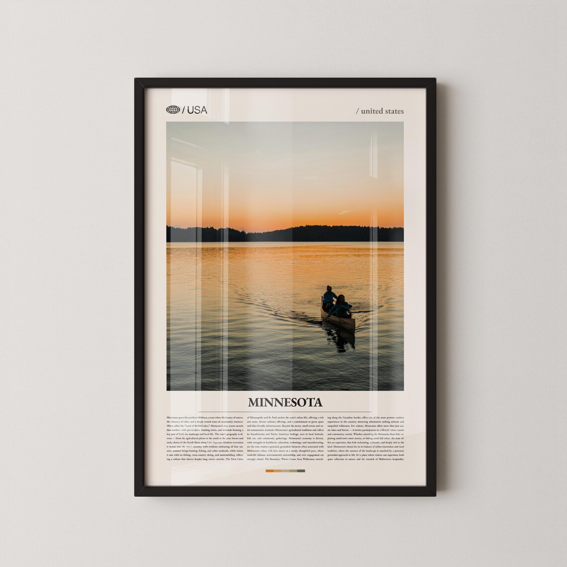 Minnesota Golden Lake Sunset Canoe Silhouette Photo Poster Art