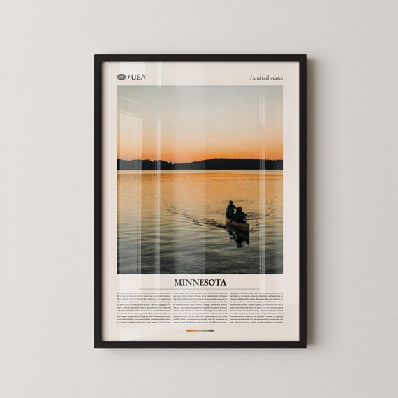 Minnesota Golden Lake Sunset Canoe Silhouette Photo Poster Art