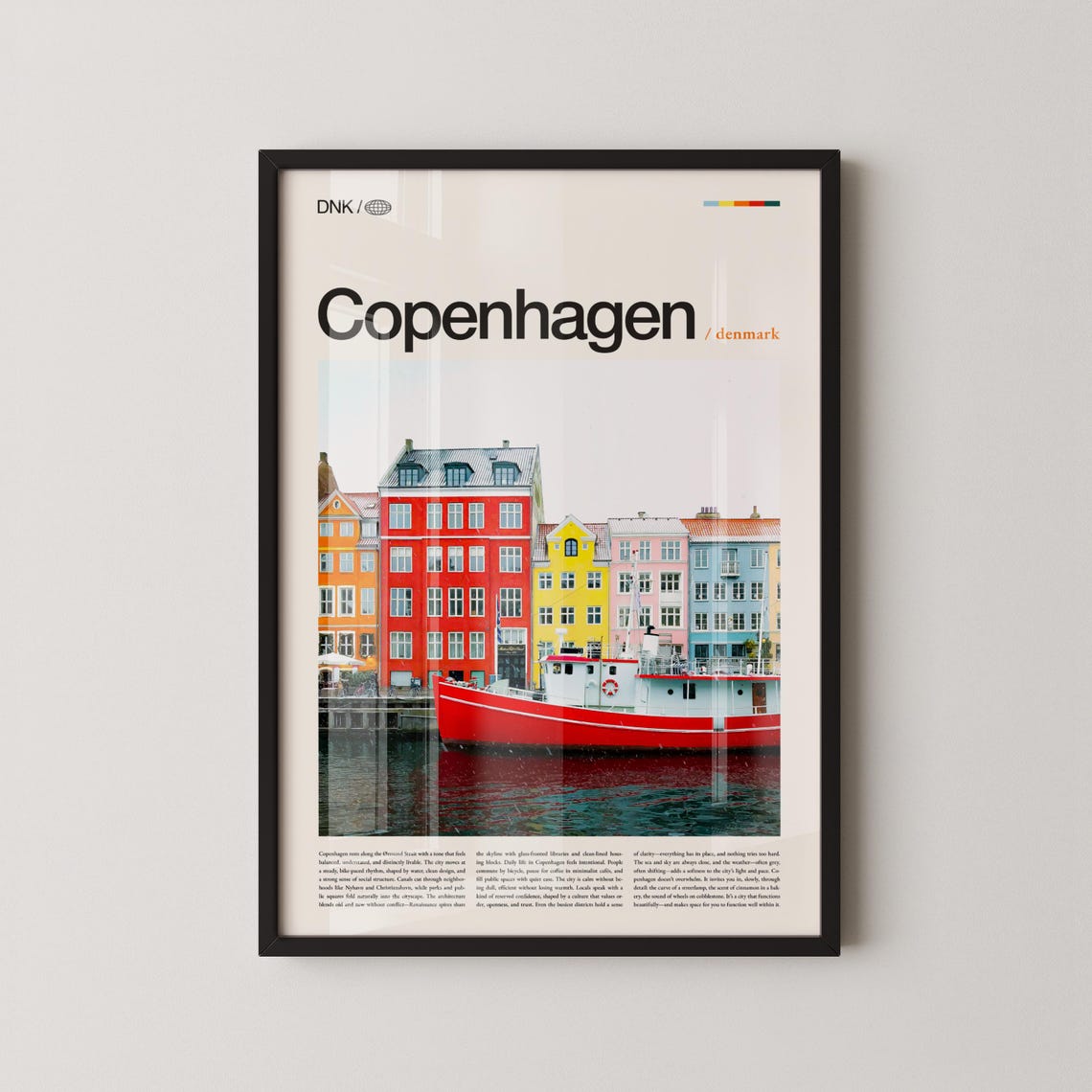 Copenhagen Denmark Colorful Nyhavn Harbor Red Boat Travel Poster