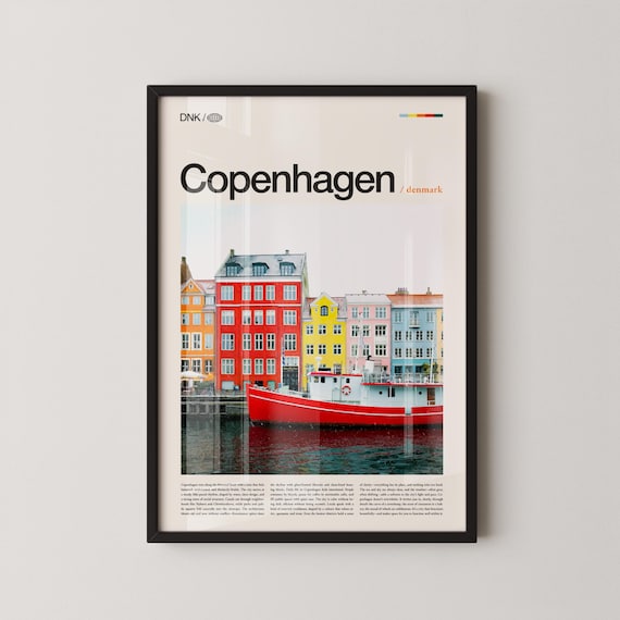 Copenhagen Denmark Colorful Nyhavn Harbor Red Boat Travel Poster