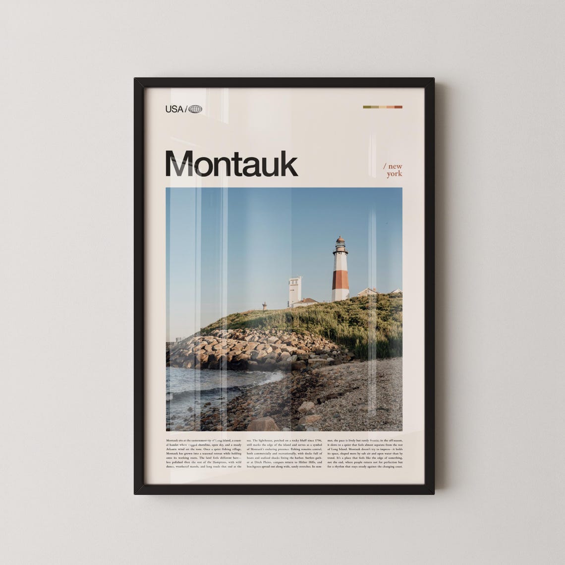 Montauk Point Lighthouse on Rocky Shore Sunny Day Photo Poster