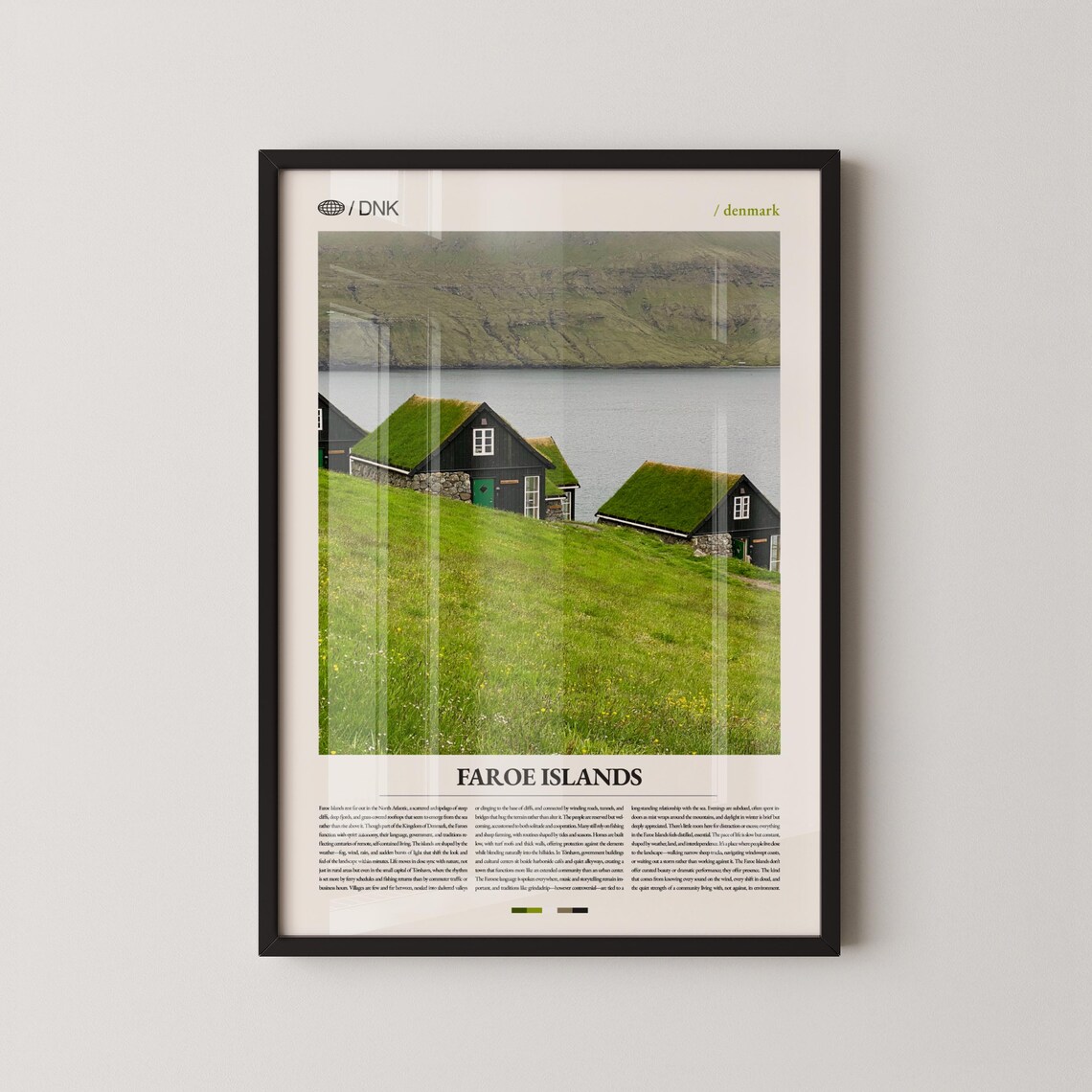 Faroe Islands Grass Roof Fjord Houses Nordic Denmark Travel Poster