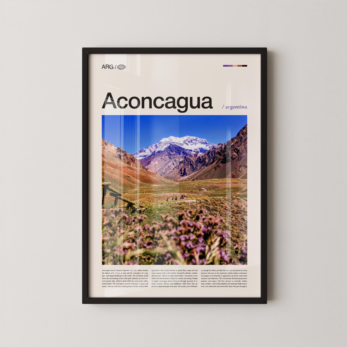 Aconcagua Bold Headline Travel Poster Argentina Snowy Peak Photo