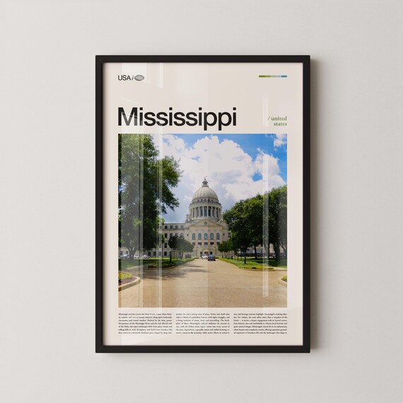 Mississippi State Capitol Jackson City Minimalist Photography Travel Poster