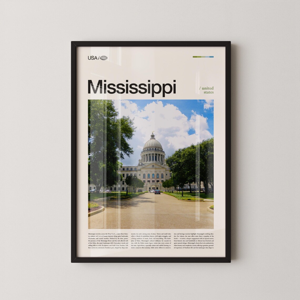 Mississippi State Capitol Jackson City Minimalist Photography Travel Poster