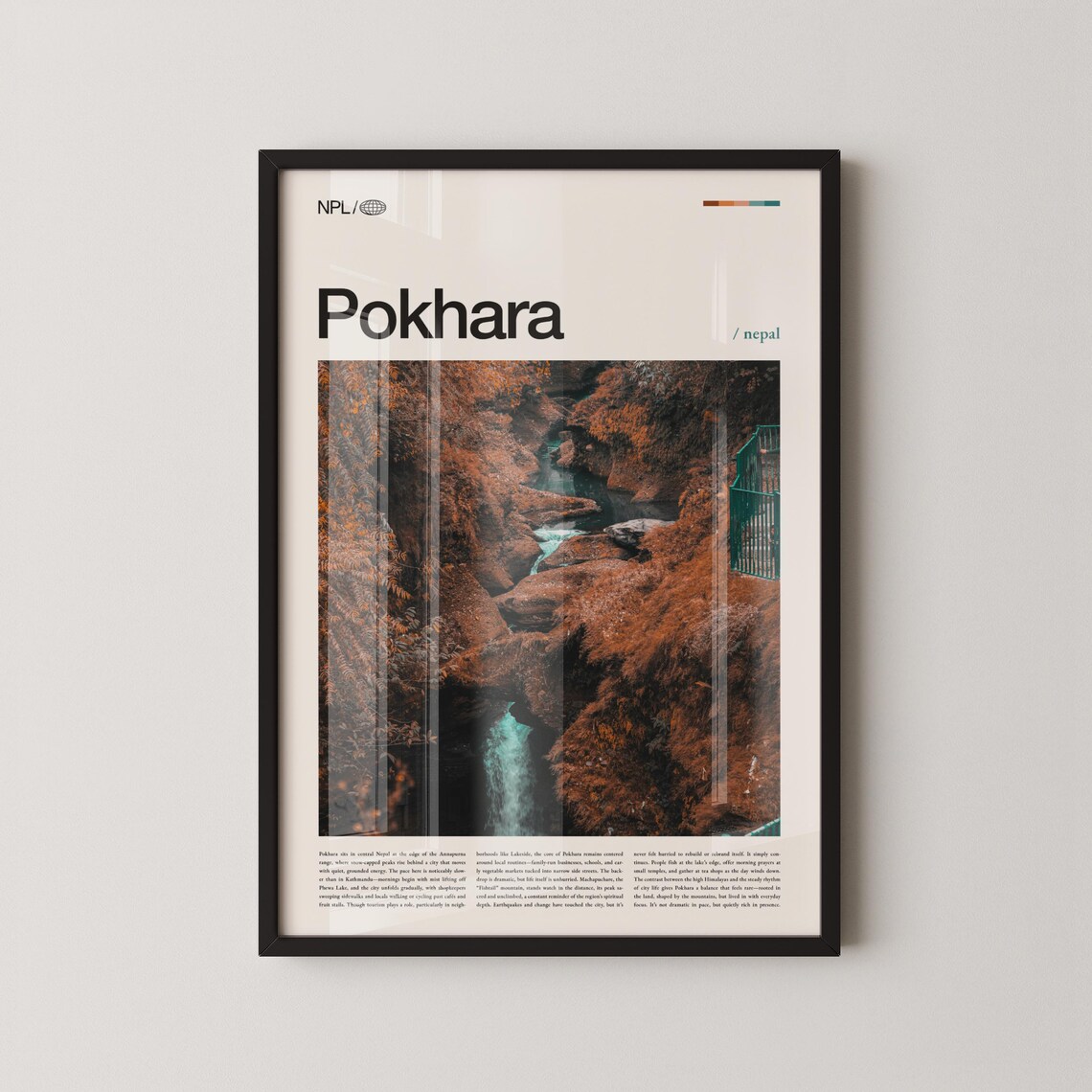 Pokhara Nepal Deep Canyon Waterfall Magazine Style Travel Poster