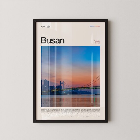 Busan South Korea Gwangalli Bridge Sunset Waterfront Travel Poster