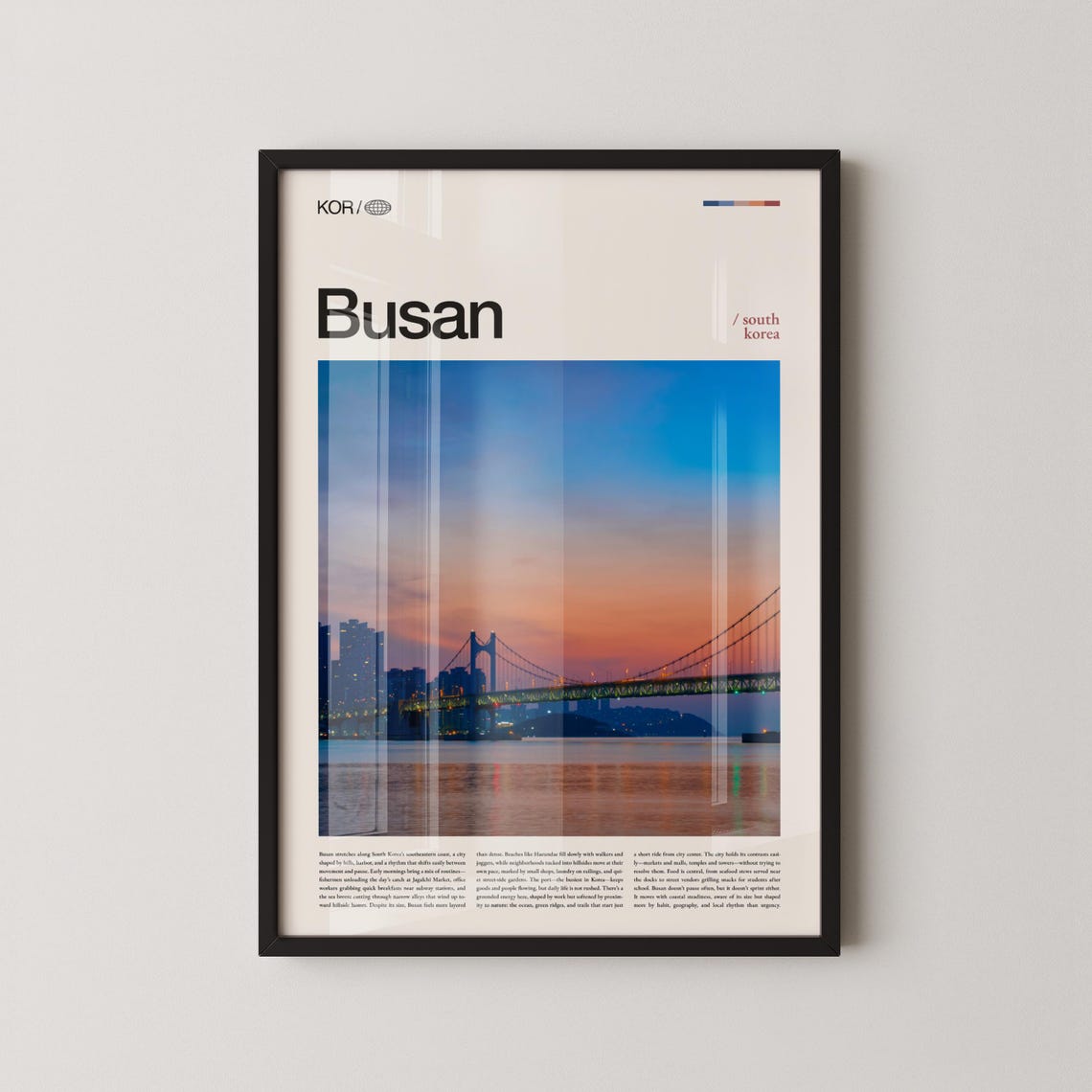 Busan South Korea Gwangalli Bridge Sunset Waterfront Travel Poster