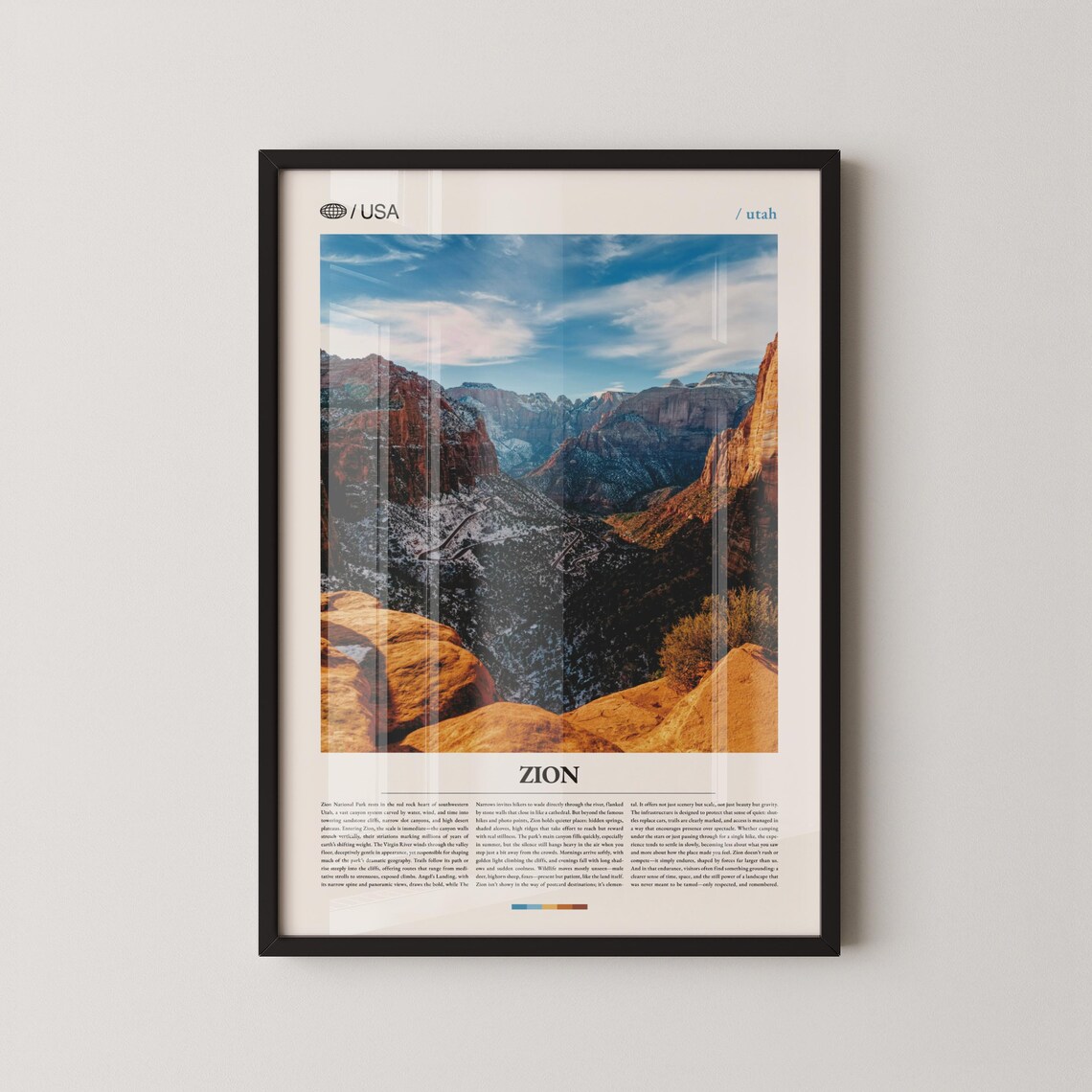 Zion National Park Glowing Red Canyons At Sunset Travel Poster