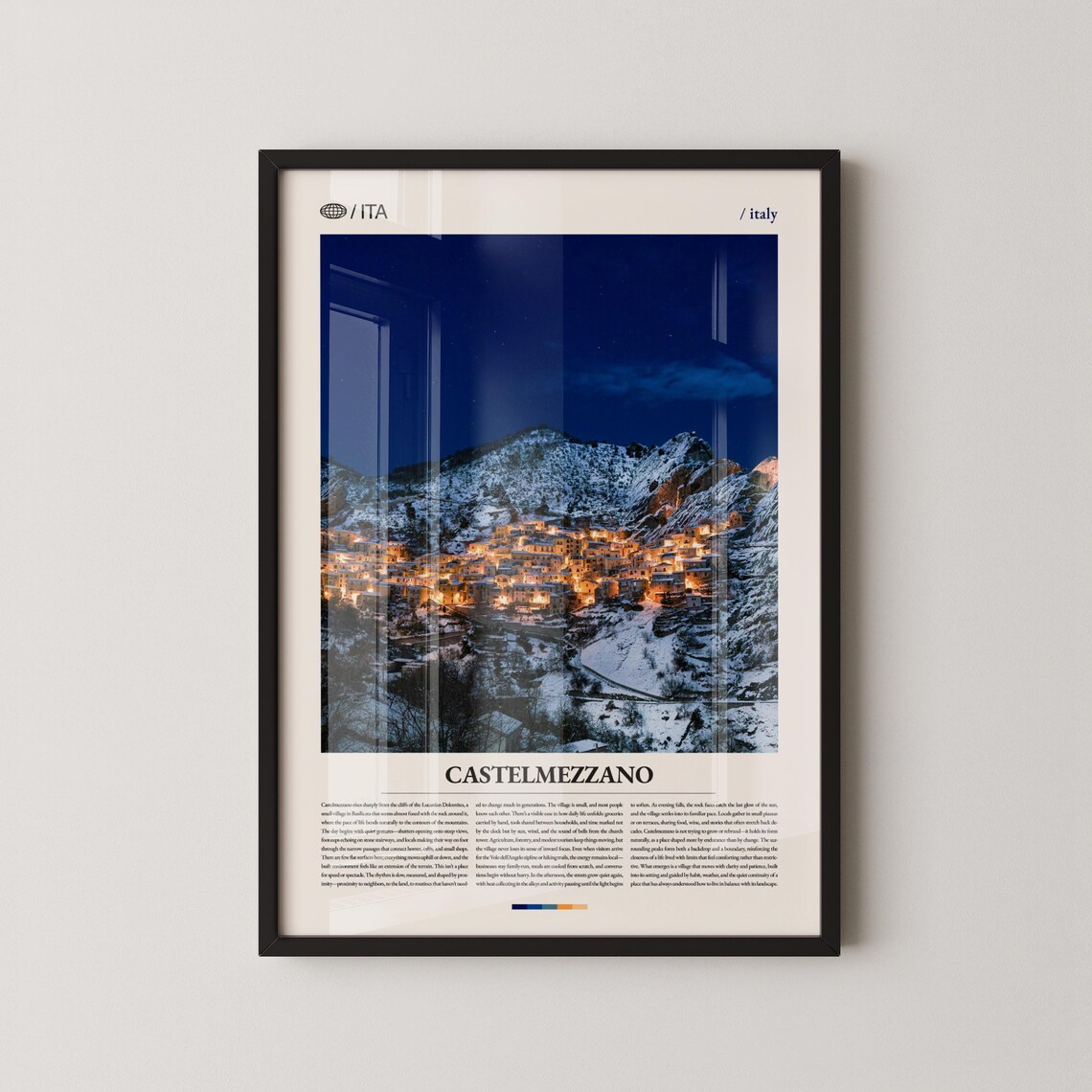 Castelmezzano Italy Snowy Night Mountain Village Photo Poster
