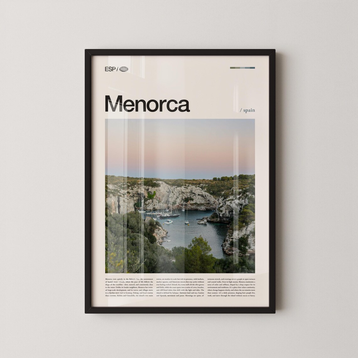 Menorca Spain Travel Poster, Mediterranean Beach