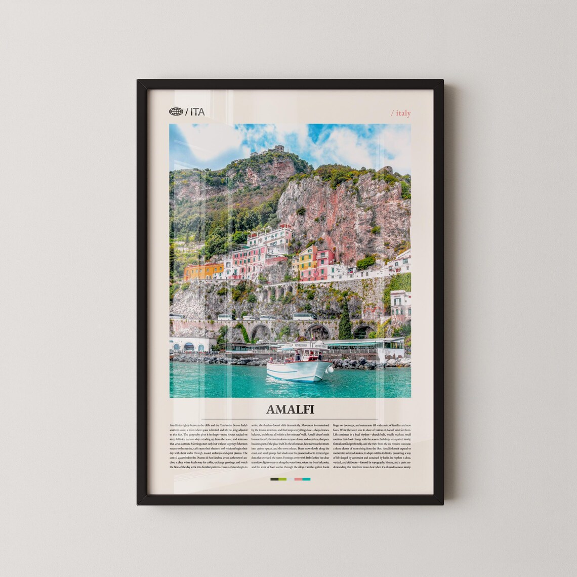 Amalfi Italy Seaside Cliff Town View From the Water Photo Poster