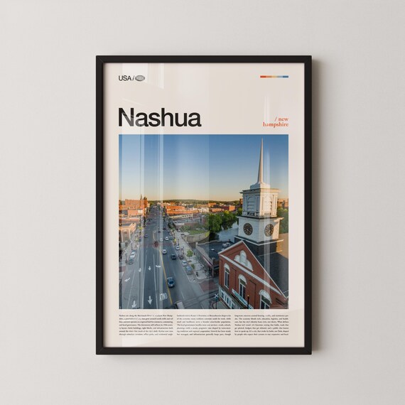 Nashua New Hampshire Downtown Main Street Modern Travel Poster