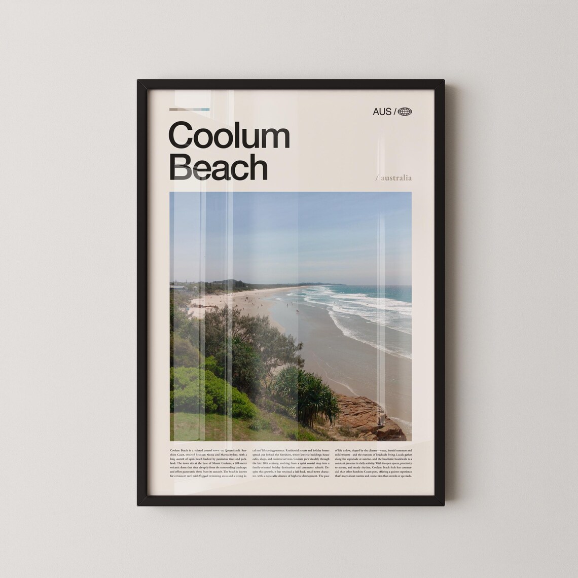 Coolum Beach Queensland Sunshine Coast Aerial Surf Travel Poster