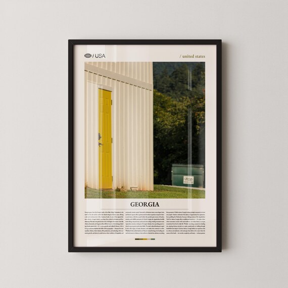 Georgia Yellow Door Close Up Rustic Building Bottom Caption Poster