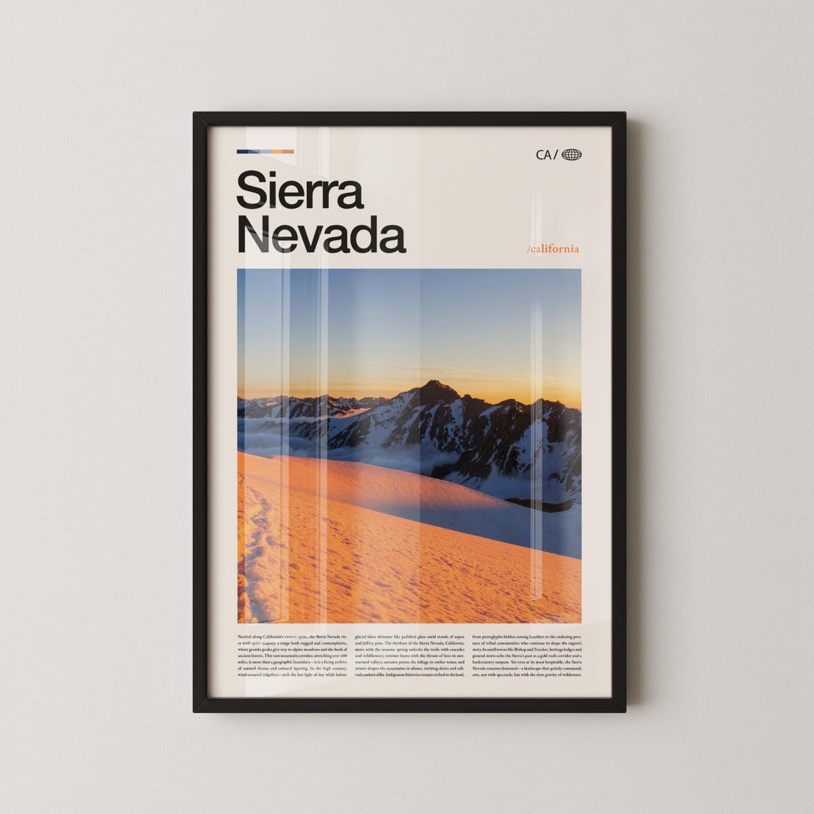 Sierra Nevada California Sunset Snow Peaks Photo Modern Travel Print