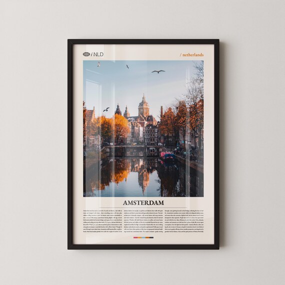 Amsterdam Netherlands Autumn Canal Minimalist Travel Poster for Home Decor