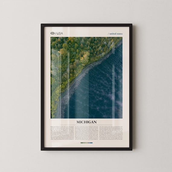 Michigan Northwoods Forest Lake Aerial Coastline Nature Travel Poster