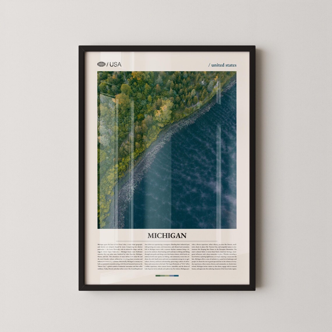 Michigan Northwoods Forest Lake Aerial Coastline Nature Travel Poster