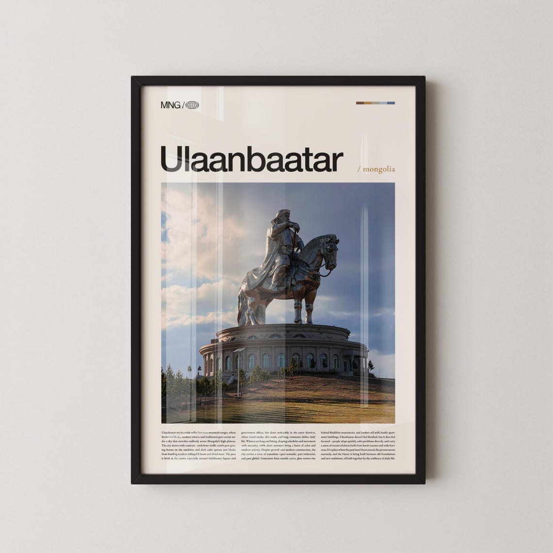 Ulaanbaatar Mongolia Genghis Khan Statue Landmark Travel Poster