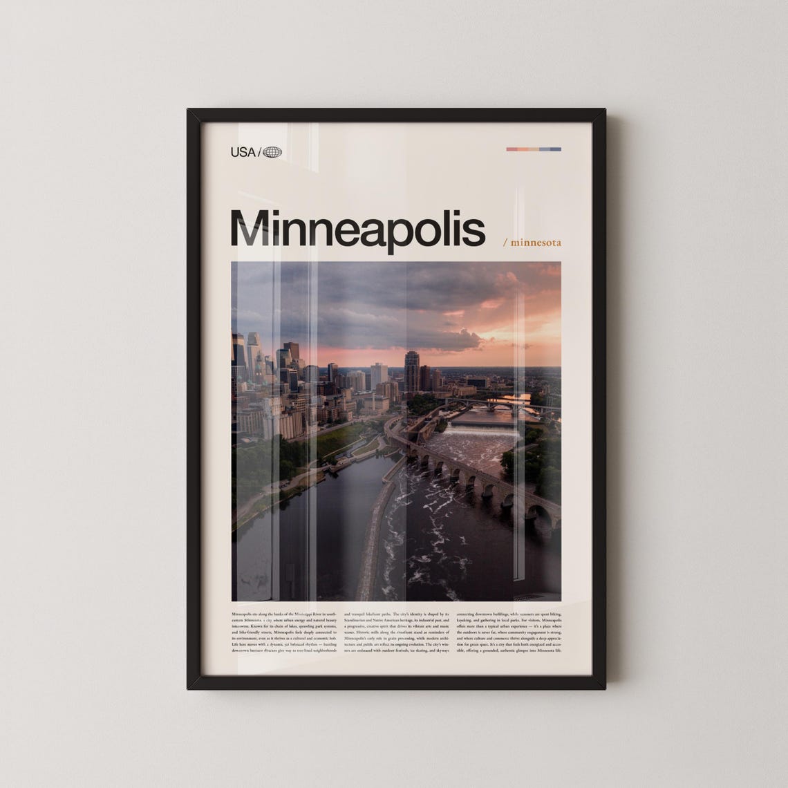 Minneapolis Minnesota Downtown Skyline Sunset River View Poster