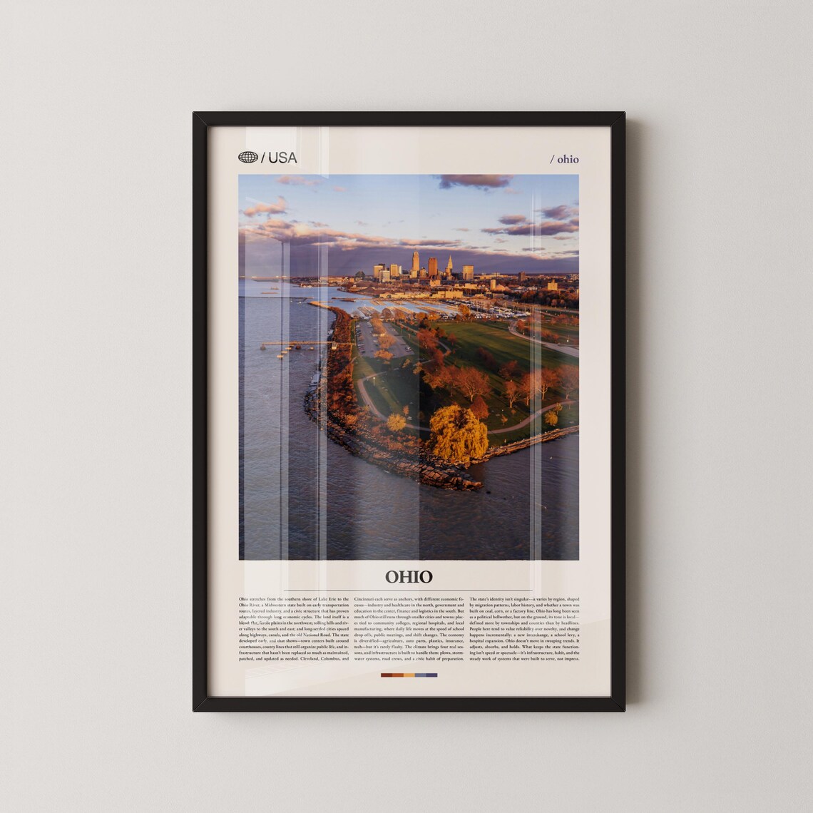 Ohio Waterfront City Skyline Sunset Golden Light Travel Photo Poster