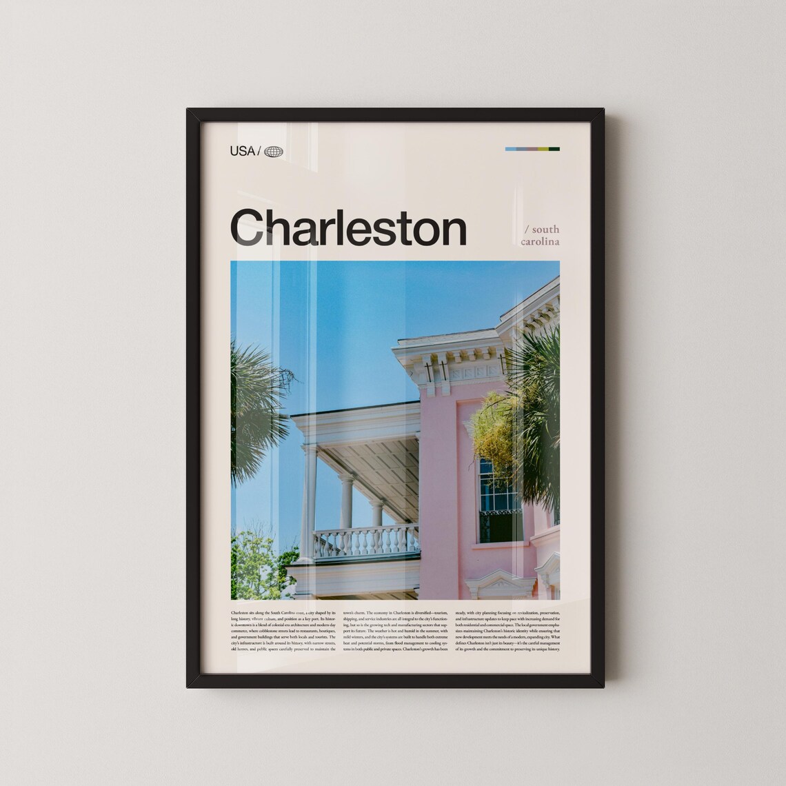 Charleston South Carolina Pink Colonial House Travel Photo Poster