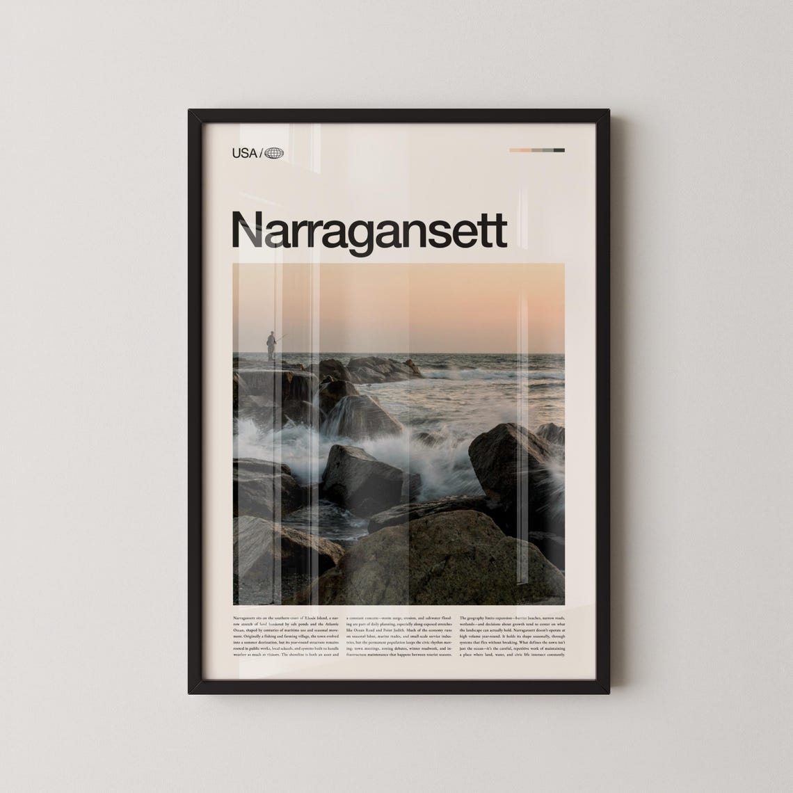 Narragansett Rhode Island Rocky Shore at Sunset Travel Poster