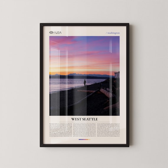 West Seattle Washington Pink Sunset Beach Modern Travel Poster