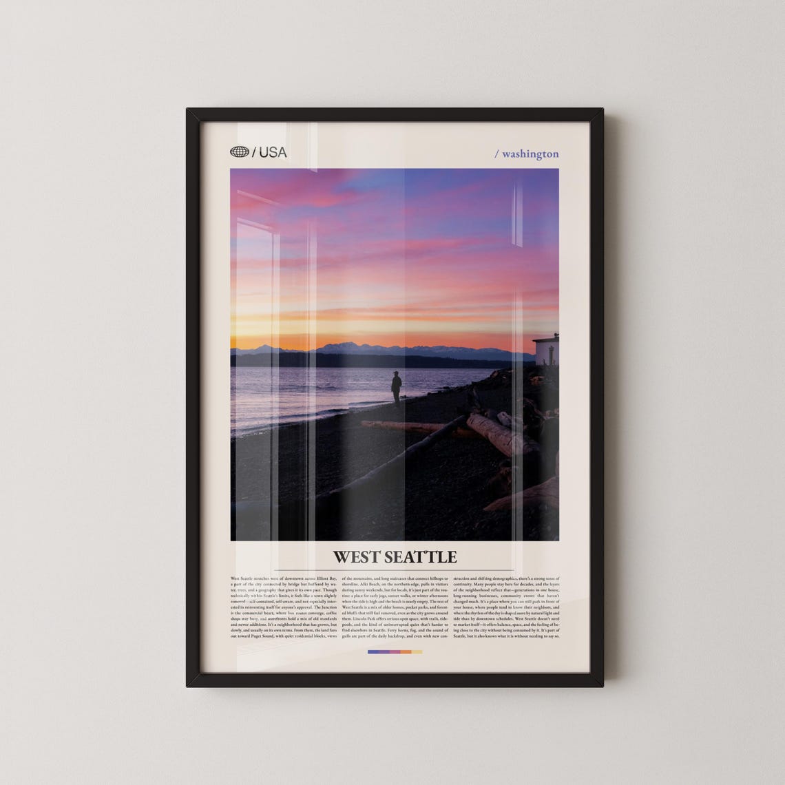 West Seattle Washington Pink Sunset Beach Modern Travel Poster
