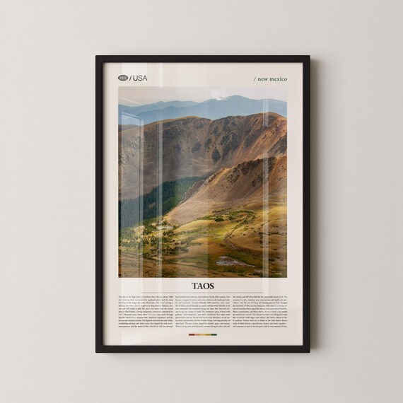 Taos New Mexico Mountain Valley Golden Landscape Editorial Poster