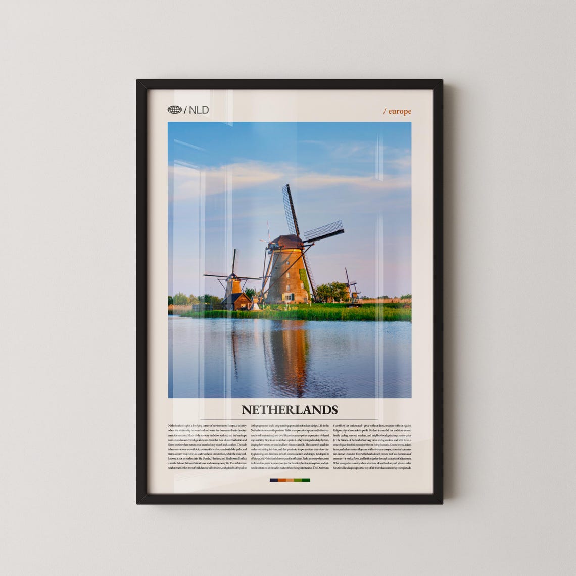 Netherlands Dutch Windmill Reflection Scenic Travel Art Poster