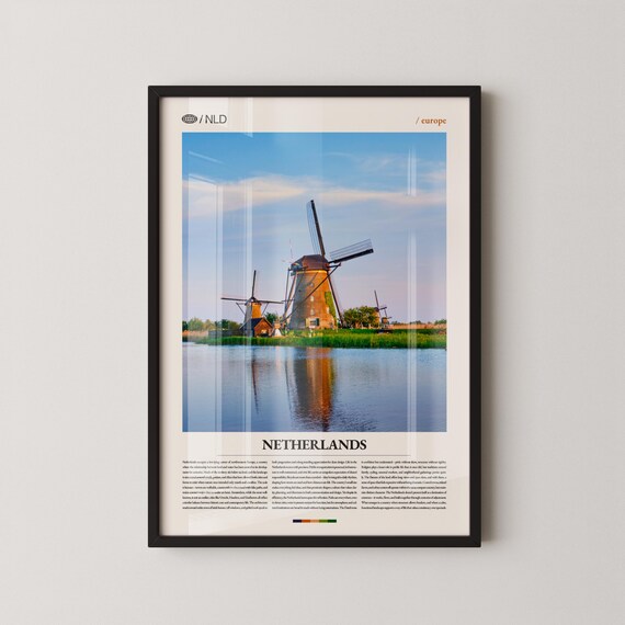 Netherlands Dutch Windmill Reflection Scenic Travel Art Poster