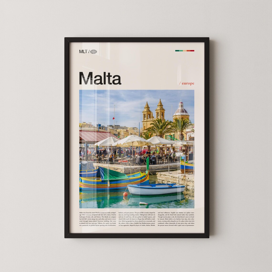 Malta Harbour Colorful Fishing Boats Photography Travel Poster