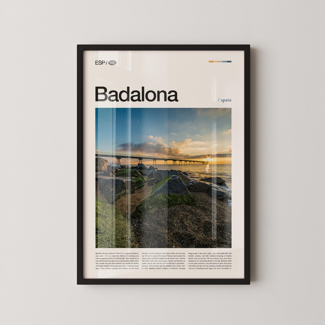 Badalona Spain Pier Sunset Coastal Travel Photography Poster