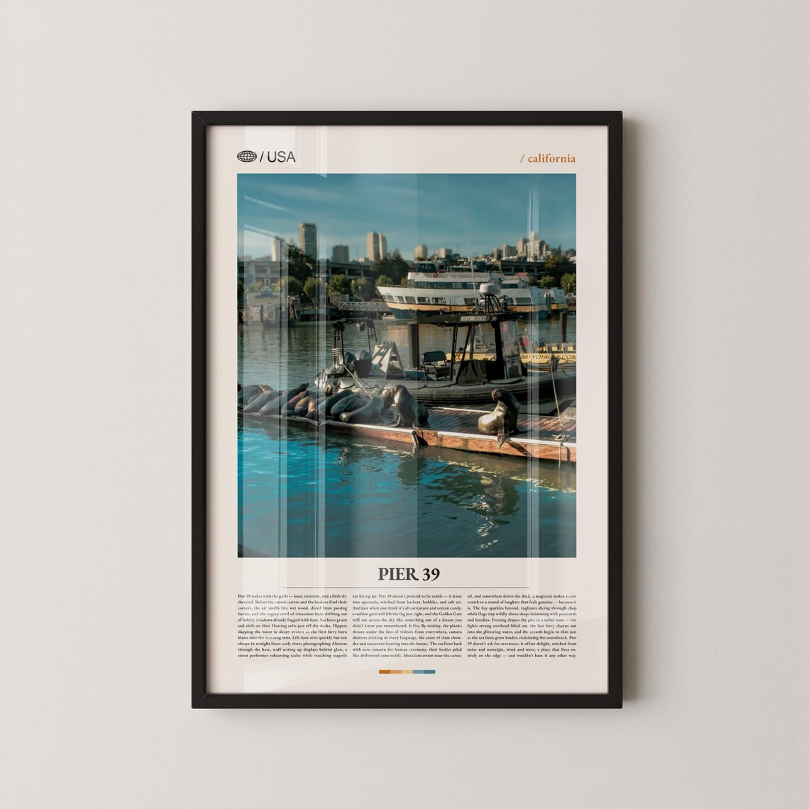Pier 39 San Francisco Sea Lions Harbor Photo Modern Travel Poster