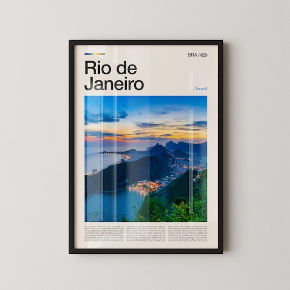 Rio de Janeiro Twilight Cityscape Poster with Copacabana Bay Night Lights