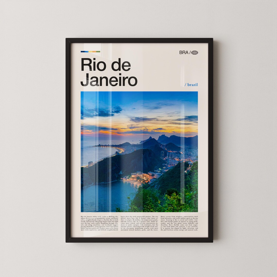Rio de Janeiro Twilight Cityscape Poster with Copacabana Bay Night Lights