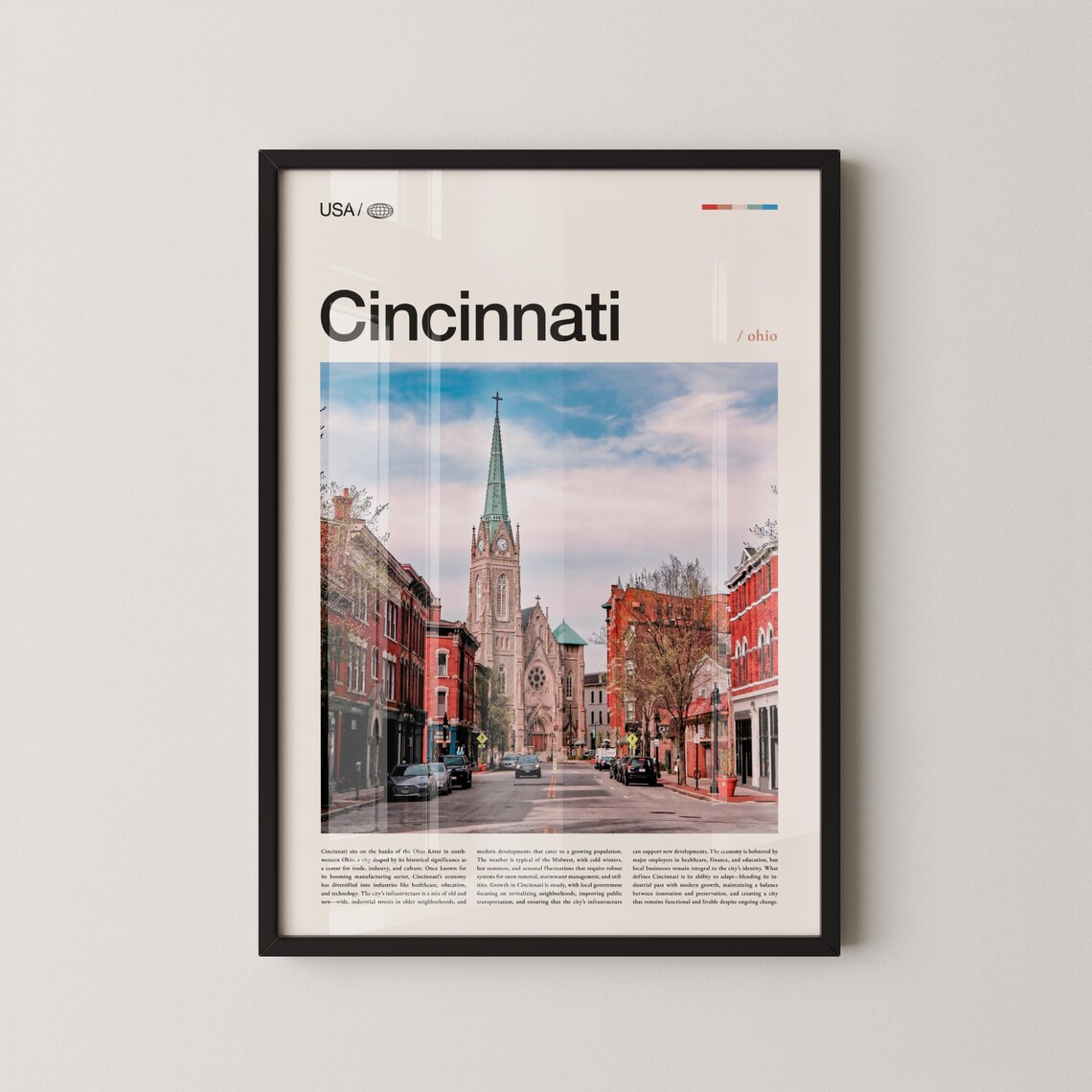 Cincinnati Ohio Bold Title Historic Church Street Photo Poster