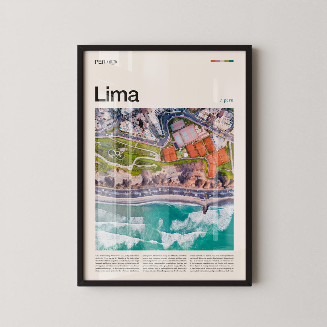 Lima Peru Miraflores Coastline Modern Editorial Travel Poster