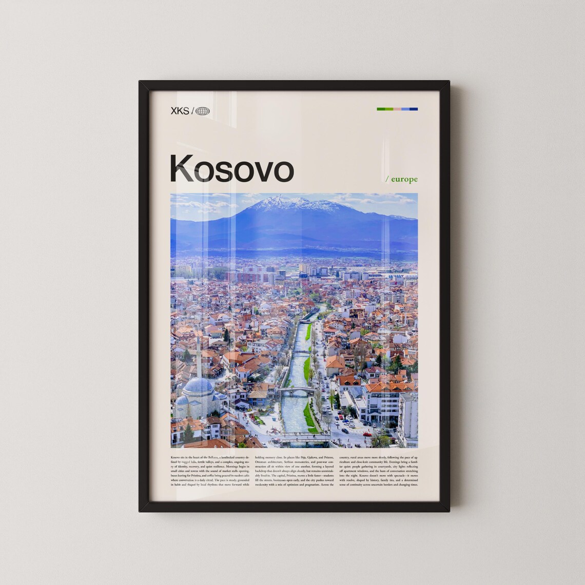 Kosovo Aerial Old Town River Mountains Europe Cityscape Poster