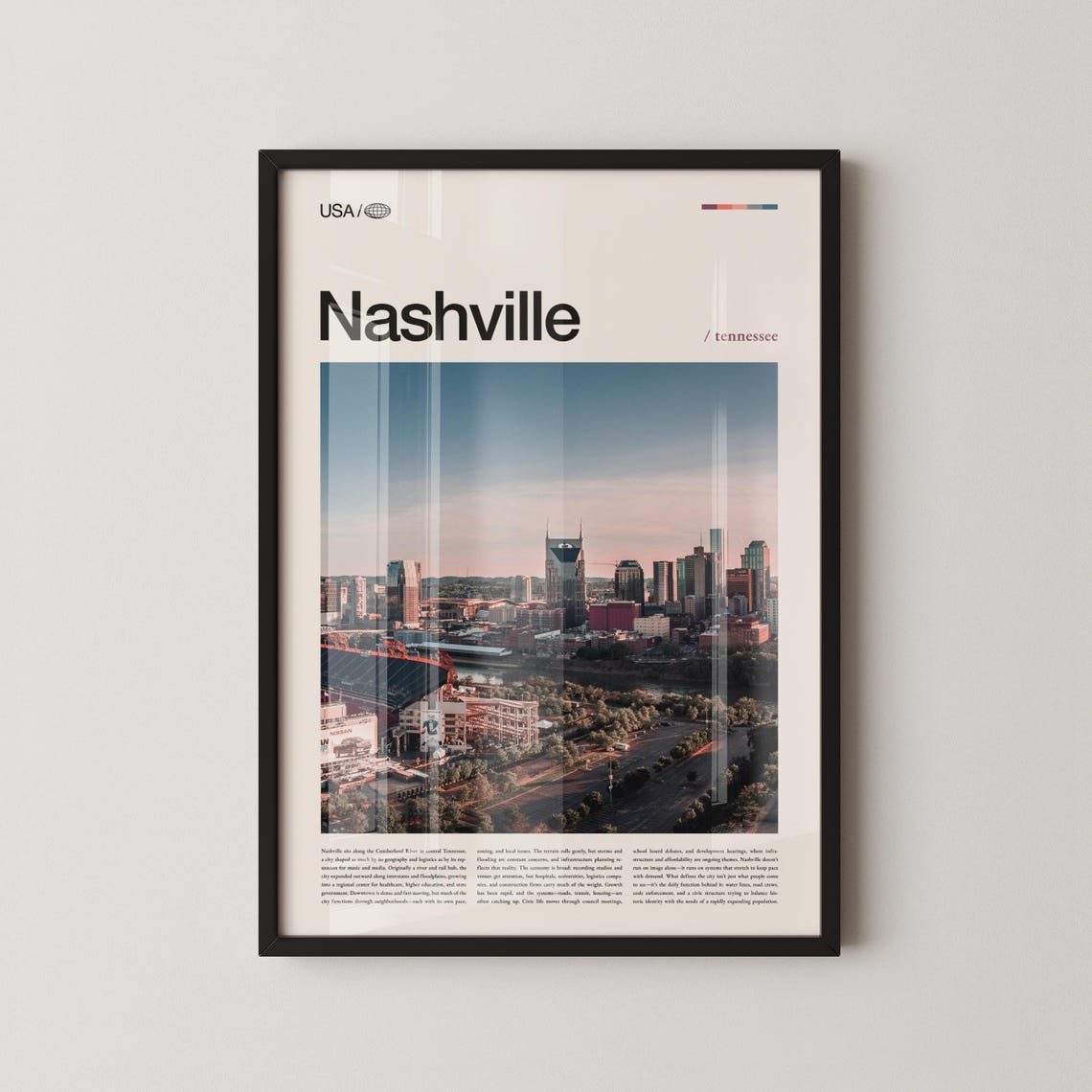 Nashville Tennessee Skyline Golden Sunset Cityscape Travel Poster